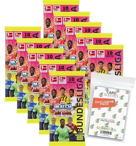 collect-it.de MY HOME OF CARDS + TOYS Exklusive Aufbewahrungshüllen im Bundle mit Topps Match Attax 2022/23-10 Booster + 1 seltene Nationalspieler Karte