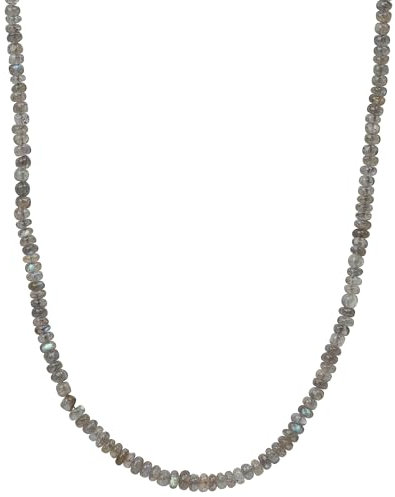 ELEDORO echter Labradorit Halskette Collier für Damen aus Silber 925 rhodiniert Karabiner Rondelle 3-4,5mm 48cm plus 5cm lang