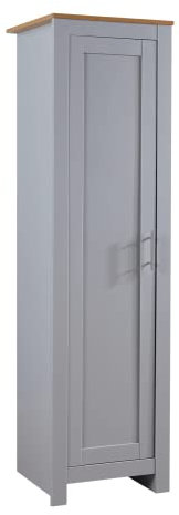 Home Source Bedroom Furniture, 1 Door Slim Wardrobe, Oak Effect Top, Grey