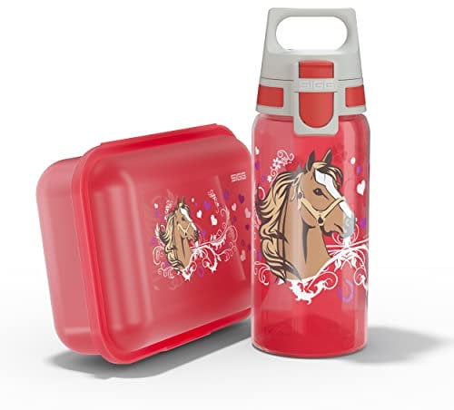SIGG - Trinkflasche Kinder 0,5L & Brotdose 1L - Viva Lunchbox Set Jurassica - Federleicht - Spülmaschinenfest- BPA-frei - Ideal Für Die Schule - Rot