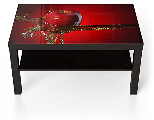 DEQORI Glastisch | schwarz groß 90x50 cm | Motiv Flüssigkeit trifft Apfel | ausgefallener Beistelltisch aus Glas | Hochglanz Couchtisch fürs Wohnzimmer | moderner Couch Tisch mit Design