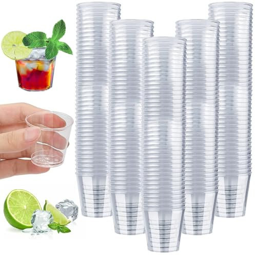 Mbsomnus 200 Stück Schnapsgläser Plastik 30ml Shotgläser Trinkbecher Plastikbecher Schnapsbecher Wiederverwendbarer Transparent Shot Becher für Geburtstage Verkostung Partygadget