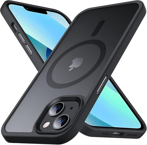 Anqrp Kada Serie Kompatibel mit iPhone 13/14 Hülle, [mit MagSafe] Transluzente Matte Silikon Schutzhülle für iPhone 13/14 Handyhülle 6,1 Zoll, Schwarz