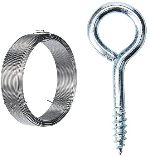 Merriway BH00325 Galvanised Coated Garden Wire & BH00319 (12 Pcs) Screw-In Vine Eye, 50 mm (2 inch) Zinc Plated - Pack of 12 Pieces