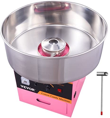 VEVOR Elektrische Zuckerwattemaschine 1000 W, Kommerzielles Zuckerwattegerät mit Edelstahlschüssel, Zuckerschaufel und Schublade, Perfekt für Zuhause, Kindergeburtstag, Familienfeier, Rosa