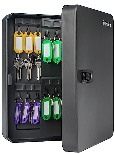 Uniclife Armoire à clés 60 Positions avec Serrure à Combinaison réinitialisable Boîte de Rangement numérique Noire Boîte à clés en Acier avec étiquettes colorées pour étiquettes de clés