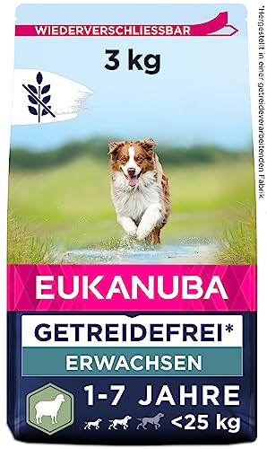 Eukanuba Hundefutter getreidefrei mit Lamm für kleine und mittelgroße Rassen - Trockenfutter für ausgewachsene Hunde, 3 kg