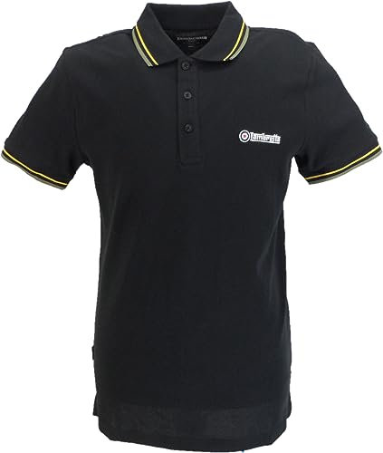 Lambretta Mens Short Sleeve Polo Shirt Black Gold Green Size Medium
