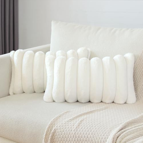 Soleebee 2er Set Plüsch Samt Kissenbezüge, Weiche Künstliche Pelz Kissenbezug Sofa Zierkissenbezüge Dekokissen Kissenhülle Set für Schlafzimmer Zuhause Couch Auto Dekor (30x50cm, Weiß)