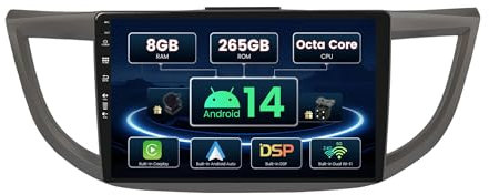 SXAUTO ¦ 8G+256G ¦ Android 14 IPS Car Stereo For Honda CRV (2012-2016) - Wireless CarPlay/Android Auto - LED Camera + MIC - 10.1 Inch 2 Din -DAB Steering Wheel Fast-boot 360-CAM AHD DSP WIFI