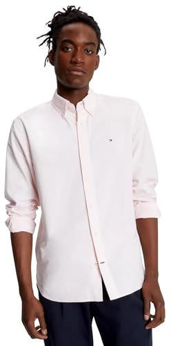 Tommy Hilfiger Chemise boutonnée décontractée à manches longues pour homme - Coupe droite - Collection 2024, (Collection 2024) Rose précieux, Taille M