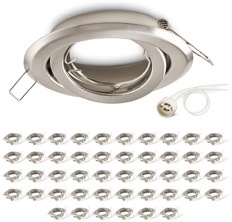 ekobi Einbaustrahler Flach OH15 Einbauleuchten Leuchten Dekorativer Ring Deckenstrahler IP20 LED Spotlight + Keramische Leuchte 46-pak (MATT CHROM)