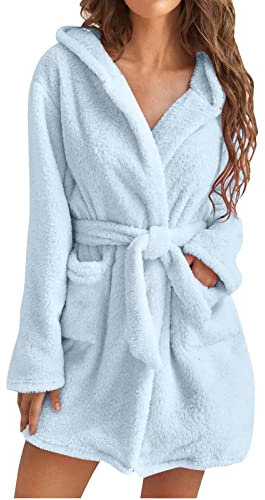 MJGkhiy Vestaglia In Pile Donna Invernale Elegante Con Cappuccio Fleece Accappatoio Pigiama Kimono Vestaglia Con Cintura Termico Abbigliamento Da Notte Per Casa Hotel Spa Flanella Accappatoio