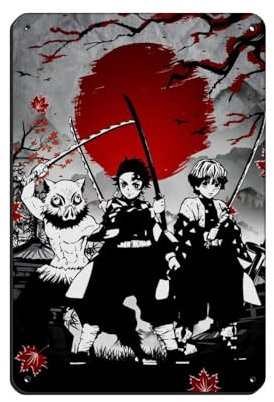 Tanjiro Zenitsu Inosuke Demon Slayer Poster 1 Retro Poster Metall Blechschild Chic Art Retro Eisen Malerei Bar Menschen Höhle Cafe Familie Garage Poster Wanddekoration 20 x 30 cm