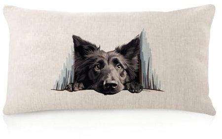 WSDESDEC Peeking Kissenbezug mit belgischem Schäferhund, 30,5 x 50,8 cm, Jute, Leinen, Vintage-Kissen, 3D-Kunst-Porträt, Haustier-Hunde, langer Kissenbezug für Schlafzimmer, Bank, Sofa, Wohnzimmer,