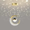 Kreativer Stern-Kronleuchter, warmes Nachttisch-Schlafzimmer, LED-Lampe, Pendelleuchte mit Mond- und Sternprojektion, 10W Hängebeleuchtung Deckenlampe Hängelampen Schlafzi (Gold (Warmweiß 3000K))