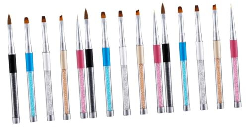 minkissy 15pcs Acrylic Nail Art Pen Kit Rhinestone Handle Nail Brush Polish Pens for Diy Home Manicure