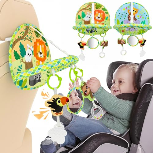 Dr.Rapeti Spielzeug für den Autositz, Spielzeug Für Autofahrt Baby, Babyautositz Spielzeug mit Spiegel, Spielzeug für den Rücksitz, Baby Activity Spielzeug für Babys, leichtere Fahrt für Neugeborene