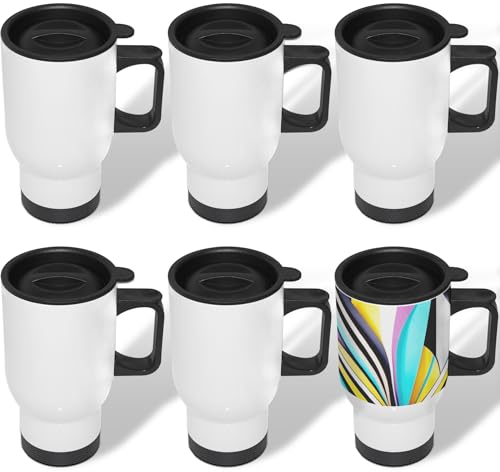 MR.R 6pcs Sublimation Blanks White Stainless Steel Travel Car Mug with Lid Tumbler Double Wall Vacuum Insulated Water Bottle 450ml for Heat Press Printing