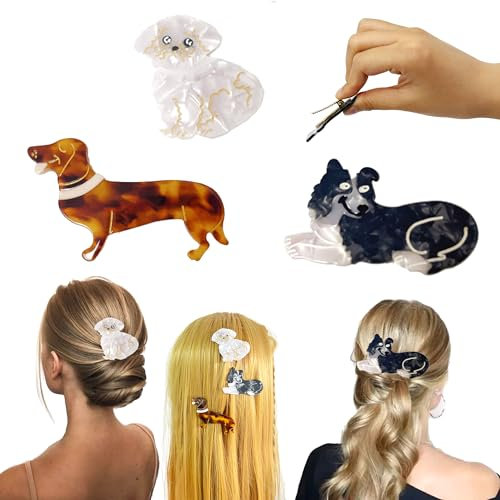 OHYER 3 Stück Haarspangen in Tierform Haar Rutschfestes Haar Jaw Clips Haarstyling Niedliche Acryl Haarklammern für Damen Haarklammer Hund Dackel für Feiertage Karneval Abschlussbälle Hochzeiten (4)