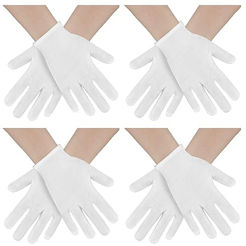 4 Pcs Handschuhe Kinder,Baumwollhandschuhe,Weiße Handschuhe,Baumwollhandschuhe Weiß,Weiße Stoffhandschuhe,Weiße Handschuhe Kostüm Pantomime Karneval Hochzeits Cosplay Party Halloween Accessoires