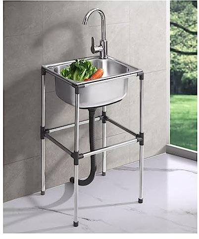 Fregadero de Restaurante Fregadero de pie for interior y exterior, fregadero de cocina de acero inoxidable, fregadero de restaurante comercial, fregadero de un solo cuenco con estantes de almacenamien