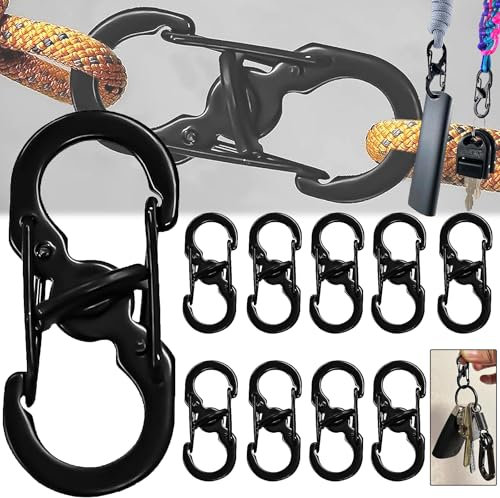 Begpoee 10 Stück S-Förmige Karabiner aus Edelstahl, Mini Karabiner, Karabinerhaken In S Förmige, Für Bergsteigen, Wandern und Reiten (Schwarz)