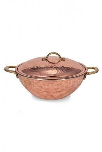 Wok en cuivre 25 cm avec couvercle forgé à la main Motif grue rouge