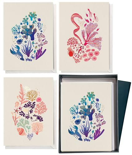 Elena Essex 12 Grußkarten, Hochwertige 300GSM-Karten mit Umschlägen, Goldfolien-Finish, Geschenkbox, Geburtstagskarte frau und mann, Einladungskarten, Glückwunschkarte, Dankeskarten 9,5x13cm, Koralle