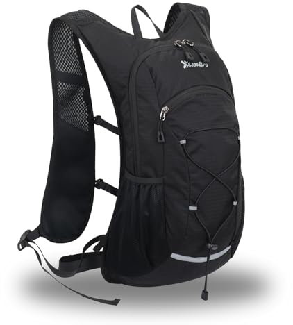 buffup® Leichter Wanderrucksack 15L, Fahrradrucksack klein, Trinkrucksack, geeignet für Speedhiking, MTB, Skifahren Outdoor-Sportarten. (Schwarz)