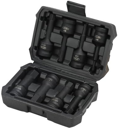 Hoteche 8PC 1/2“DR Schlagschrauber Innensechskant Nüsse Set – CR-MO Material mit Schwarzphosphat-Oberfläche, Inklusive H5-H19 - robustem Blasformgehäuse - Hochwertige Schlagschrauber Nüsse.