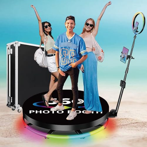 360 Photo Booth Machine - Deluxe Flight Case Suit, 68-115Cm Slow Motion Camera Booth - Courtesy Parts Replace, Control by Remote (Rotate) Or App (Light),68CM