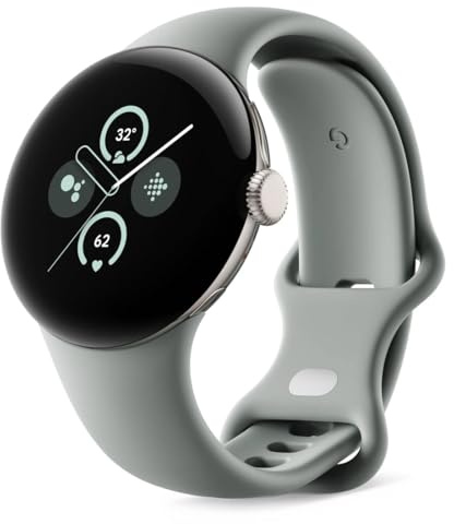 Google Pixel Watch 2 with the best of Fitbit Heart rate tracking, stress management, safety features – Android smartwatch – Champagne Gold Aluminium Case – Hazel Active Band – LTE (Renewed)