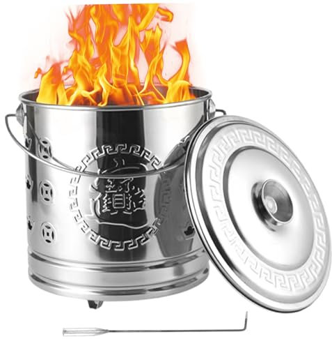 SMELEYOU Inceneritore da giardino in acciaio inossidabile resistente al calore, bidoni da giardino, per prese d'aria, gancio per fuoco da giardino, foglie, carta, legno