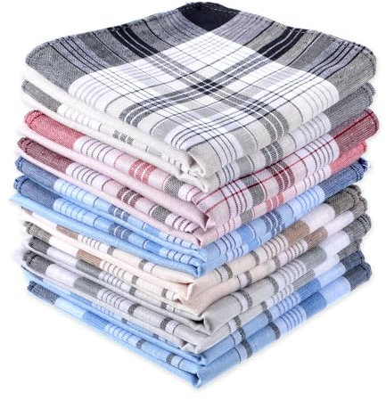 Molain Lot de 12 mouchoirs en coton doux pour homme et femme - Mouchoirs carrés de poche assortis pour homme et femme - Mouchoirs classiques pour mariages (multicolore), multicolore, L