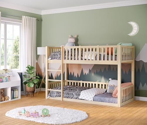 Bellabino Etagenbett Erie 90x200 cm, Hochbett umbaubar in 2 Kinderbetten 90x200 mit Lattenrost und Rausfallschutz, aus Kiefer Massivholz, Natur mit 2 Matratzen