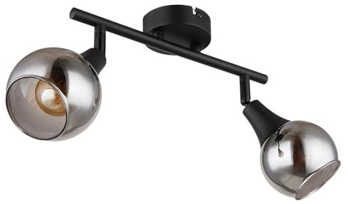 Deckenlampe Deckenleuchte 2 flammig Metall Rauchglas Deckenstrahler Kugel, 2x E14, 28x9x16,6cm, Wohnzimmer Flur Schlafzimmer