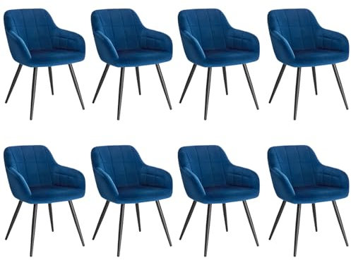 WOLTU Esszimmerstühle 8er Set Esszimmerstuhl Küchenstuhl Polsterstuhl Design Stuhl mit Armlehnen, mit Sitzfläche aus Samt, Gestell aus Metall, modern, Blau, BH93bl-8