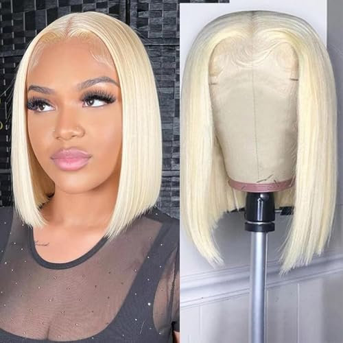 10 Zoll Kurze Bob Perücke menschliches Haar 613 Blonde gerade Spitze Front Perücken menschliches Haar 180% Dichte 13x6 HD Spitze Front Perücke Pre Plcuked Kleber Perücken mit Babyhaar für Frauen