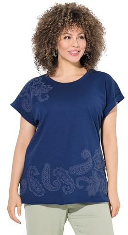 Ulla Popken Damen T-Shirt Mit Tonigem Puff Print, Oversize Dori, Dunkelblau, 54-56 EU