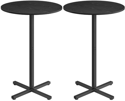 VASAGLE Bartisch 2er Set, Stehtisch, Bistrotisch rund, Balkontisch Indoor, Kleiner hoher Tisch für Hausbar, Wohnzimmer und Esszimmer, 60 x 60 x 104,5 cm, einfacher Aufbau, ebenholzschwarz LBT362B01