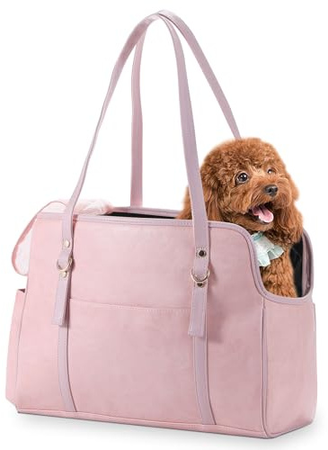 Lasaviin Hundetragetasche, modische Leder-Haustier-Tragetasche mit Taschen, von Fluggesellschaften zugelassen, weiche Seiten, für Welpen, Katzen, Hunde, Rosa