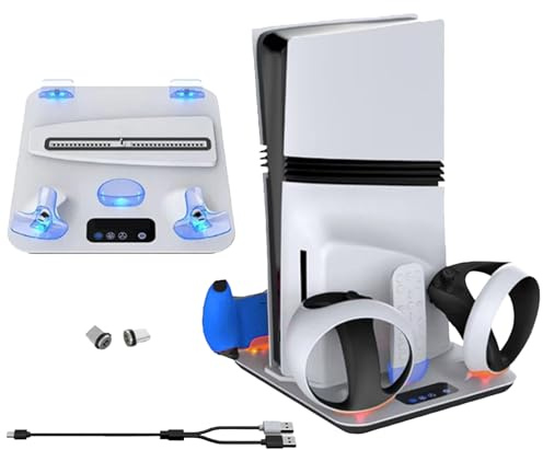 Gevvnss PS5/Slim/Pro Cooling Stand with Auto Turbofan & 3-Level Speeds,PS5 Stand,Cooling Station with Controller Charger,Charing Station for Playstation 5 Console,PS5/Slim/Pro Accessories