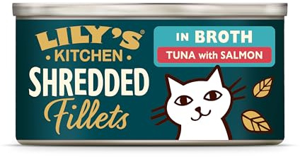 Lily’s Kitchen Shredded Fillets in Broth Tuna with Salmon, Adult Cat Wet Food 24xTins, Grain-free Recipe, Complete Nutrition, With Natural Ingredients, With Freshly Prepared Fish, Cat Food