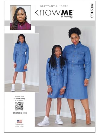 Know Me Sewing Pattern ME2133N5 Girl's and Misses' Denim Dress by Brittany J. Jones N5 (10-12-14-16-18)