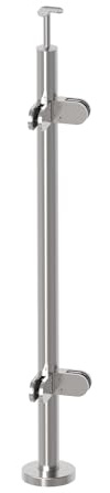 Postes de esquina de 90 grados, diámetro de 42,4, altura de construcción, 1000 mm, acero inoxidable con abrazaderas de cristal, semicircular, 63 x 45 mm, barandilla V2A, pulido K320, pasamanos