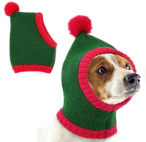 KONVINIT Weihnachtsmütze für kleine Hunde - Gestrickte Santa Hut mit Bommel, Dehnbare Warme Wintermütze für kleine Hunderassen & Welpen