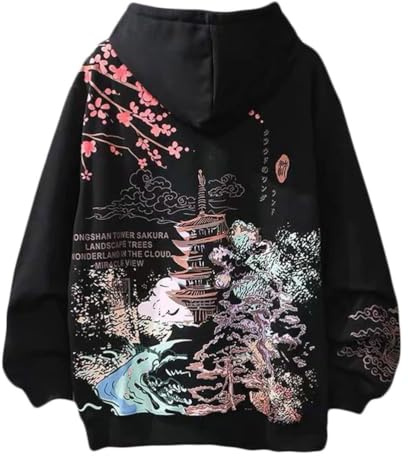 seiveini Unisex Japanischer Kapuzenpullover Damen Herren Oversized Harajuku Hoodie Hip Hop Streetwear Anime Sweatshirt Mädchen Y2K Gothic Sweatshirt Herren Pullover mit Kapuze Herbst Winter