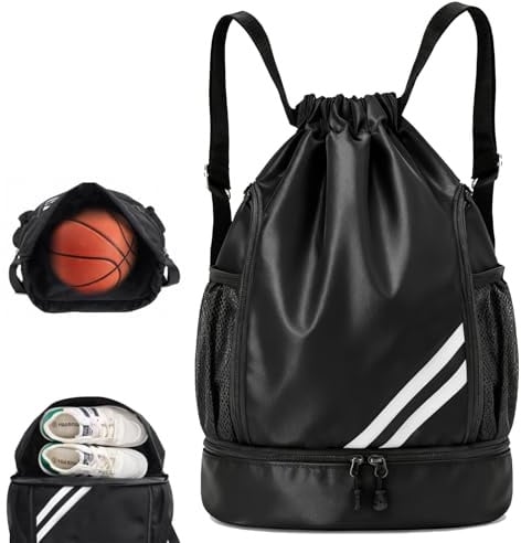 Homshsjhkis Turnbeutel Wasserdicht Unisex, Gym Bag mit Kordelzug Schuhfach, Sportbeutel Schwarz, Schwimmtasche Kinder, Sportrucksack Damen, Sporttasche Jungen, Schwimmrucksack Basketball Rucksack