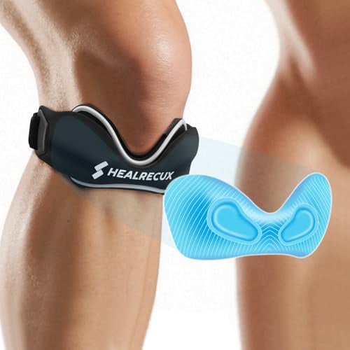 Healrecux Patellasehnenbandage, Silikon Patella Kniebandage, Rutschfeste Kniebandage bei Patellaspitzensyndrom, Sehnenentzündungen, Basketball und Volleyball – Schwarz 1 Stück